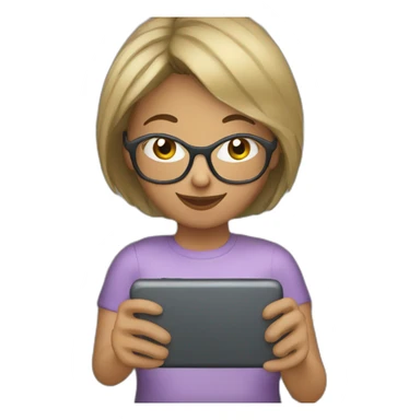 Woman with glasses and straight short hair playing a farm game on her smartphone sticker