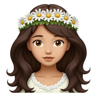 ["Medium skin tone female, long dark-brown hair with gentle waves, wearing a white daisy floral crown."] sticker