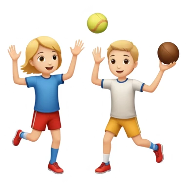 two children playing catch, throwing and catching a ball, happy and playful sticker