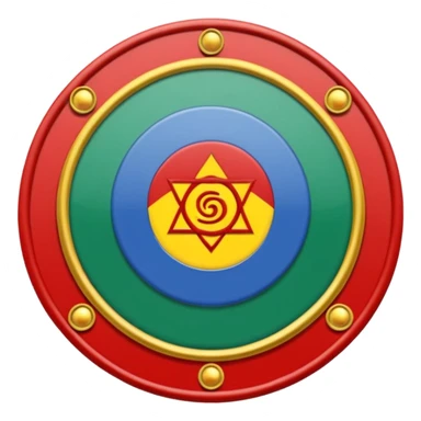 Drapeau avec deux parties coupés à l'horizontale partie du bas verte et celle du haut bleu, une roue des 16 chakra rouge est en plein centre c'est le drapeau de roms sticker