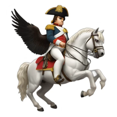 serious angry napoleon on white horse hold a golden eagle sticker