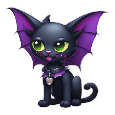  cool edgy kawaii ethereal dark-punk-themed animal vampiric cat-hybrid Fakemon with fangs and bat-wing-ears with a collar full body sticker