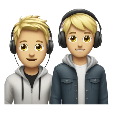 blonde boy in headphones wth another guy sticker