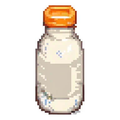 pixel art baby bottle containing milk with orange lid sticker