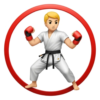 An emblem-style emoji symbolizing striking martial arts. The design features a stylized fighter in a dynamic stance, delivering a powerful punch, surrounded by a circular border with traditional elements like fists and combat symbols. Bold, clean lines with contrasting colors. sticker
