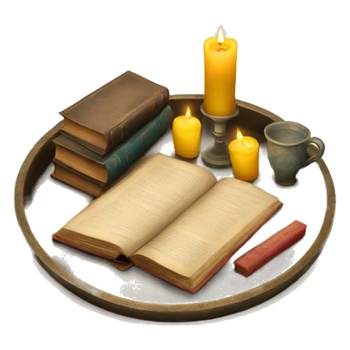 vintage tray with books and candle sticker