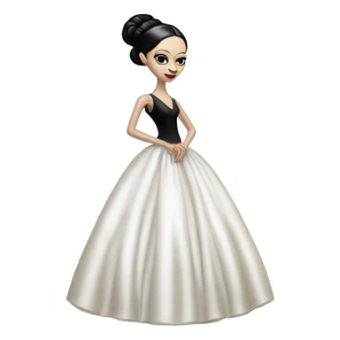 Tall realistic thin Morticia Addams as Princess Leia in ruffled white-pearl ballet ball gown  sticker