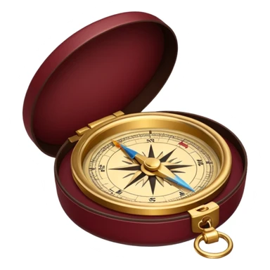 burgundy travel item and  a gold compass in the lower right corner of the emoji in front of travel item sticker
