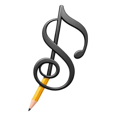 Minimalistic flat vector icon, iOS style, thin black contour on white background. Musical note with a pencil crossing it. Clean, no text, no shadows sticker
