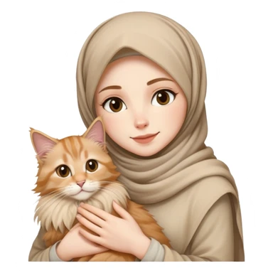 White girl wearing hijab holding nude mainecoon cat sticker
