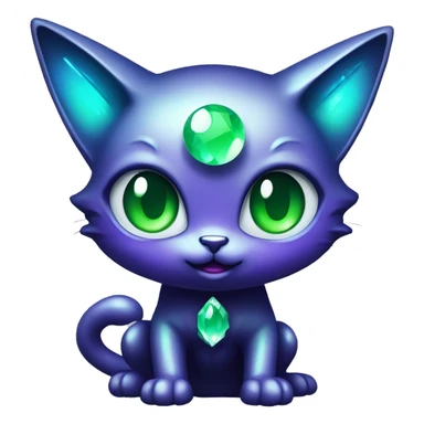 Shiny, Sparkly, Black Dark-type--Psychic-Ice-type-Fakémon-Alien-Cat Blind Purple eyes, green gem, full body sticker