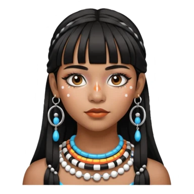 Chica indígena con maquillaje tradicional de indígenas con puntos y rayas, pelo liso y flequillo, con aretes de candongas grandes  sticker
