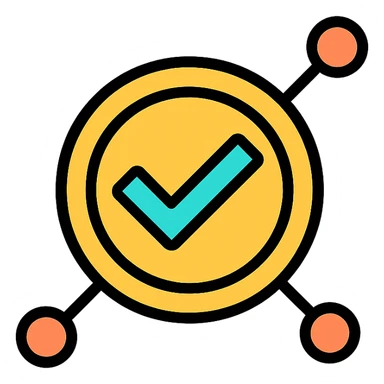 professional simple logo for a loan protocol, coin with checkmark and subtle network nodes, representing approval blockchain technology sticker