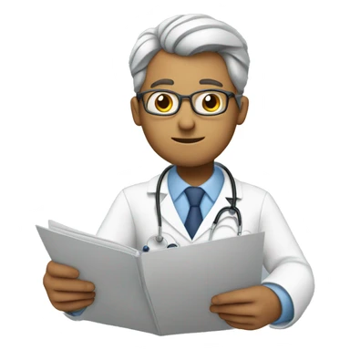 a doctor wearing stethoscope reading a report sticker