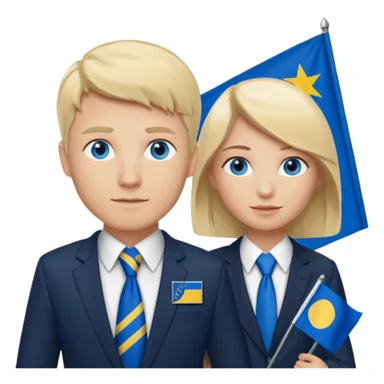 Create a man with bosnia flagg in his hand with blue eyes blond here with agatha sticker
