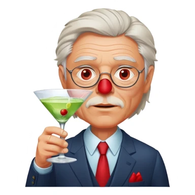 older businessman with red face holding martini glass, disheveled appearance sticker