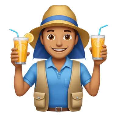 A vendor with a big beverage cooler, offering cold drinks with a wide grin sticker