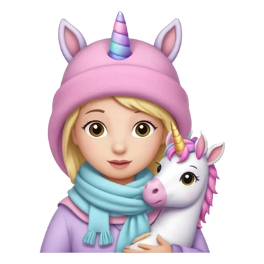 Una cebra bebé con una mamá unicornio abrigados, bufanda y gorro, estilo infantil muchos colores tonos pastel sticker