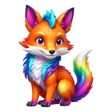 Animated Fox dragon hybrid face front full body rainbow colored sticker