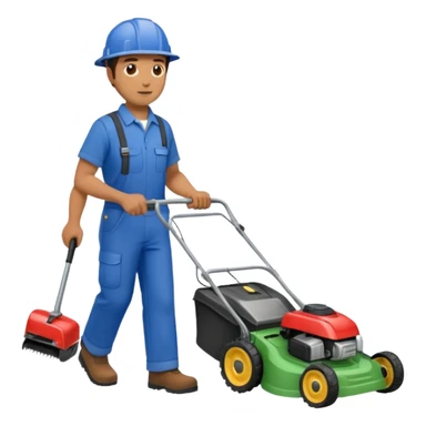 Maintenance worker
with lawnmower, full body, walking sticker