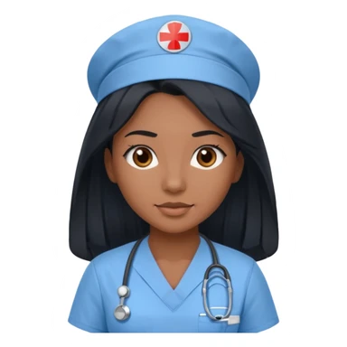 pretty brown skin nurse with long black hair and brown eyes in light blue scrubs sticker