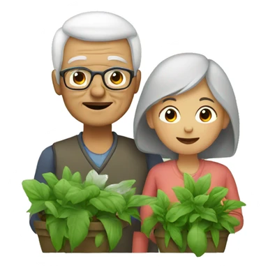 grandmother and grandfather with plants sticker