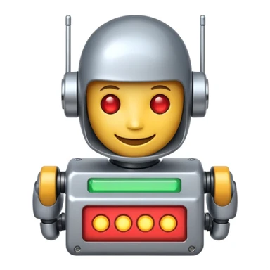 robot emoji profile picture with blinking lights, holding a network switch, smiling, white background sticker