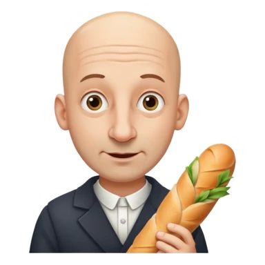 Generate me a bald Jewish man with a big nose holding a baguette sticker