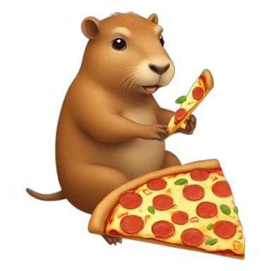 little capybara eating a pizza riding on capybara sticker