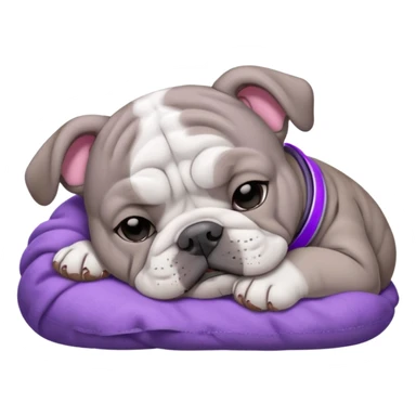 gray bulldog puppy sleeping with a purple collar on sticker