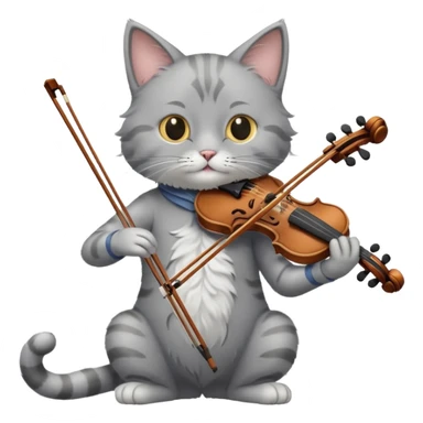 grey cat play violin, long full body sticker