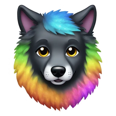 Wolf dog all black face and rainbow glitter fur sticker