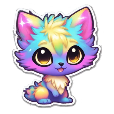 Anthro Fluffy Cool Cute Magical Elemental Shiny Colorful Neon Vibrant Colors Sparkle Kemono-style Chibi Fantasy-Animal-Fakémon-Pokémon-Hybrid Fur Sona Aesthetic Full Body Sticker sticker