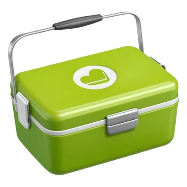 A small green empty lunchbox and a wipe sticker
