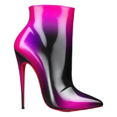 Realistic isolated front view of a pair of Louboutin Black,Silver,and Hot Pink Ombre stiletto high heel ankle bootie boots.  sticker