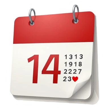 red and white calendar with the number "14" in a heart sticker