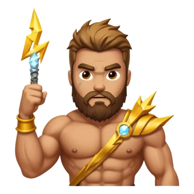 An emoji of the Greek god Zeus. He is a powerful, bearded man with a serious expression, holding a lightning bolt. sticker