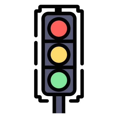 traffic light with red light illuminated, stop signal sticker