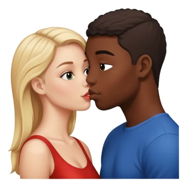 Please create a French kiss between a white girl and black boy sticker