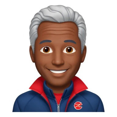 Jeffery Epstein with dark blue jacket and red logo  sticker