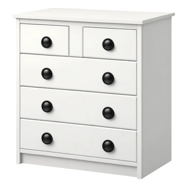 Clean white IKEA chest with 6 drawers, each featuring one small black knob sticker