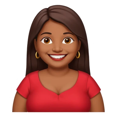 50 yr old chubby Sri Lankan woman, dark skin, straight brown hair, big smile, white teeth, red dress clothes, longer hair straight sticker