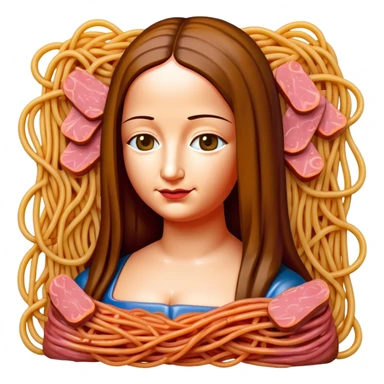 monalisa made of SPAM meat melted pink dripping sauce spaghetti portrait sticker