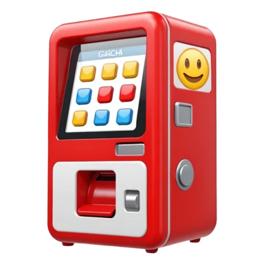 a red and white gacha machine sticker