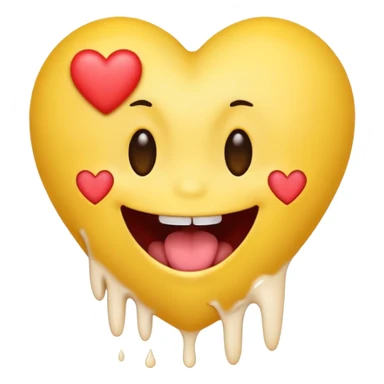 yellow emoji face holding a heart and hes so happy with so happy with teeth and tongue and toes growing out of the top of its head. his eyes have been plucked out and are now eyeless sockets. no eyes. emo hair sticker