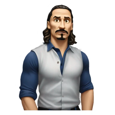 IKEA co-worker of the month Zlatan in Marvel Avengers style, oil paint, mysterious eyes, intricate lips, masterpiece pose, odd perspective, beautiful, desirable, logical sticker