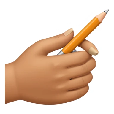 The hand writes with a beige pen sticker