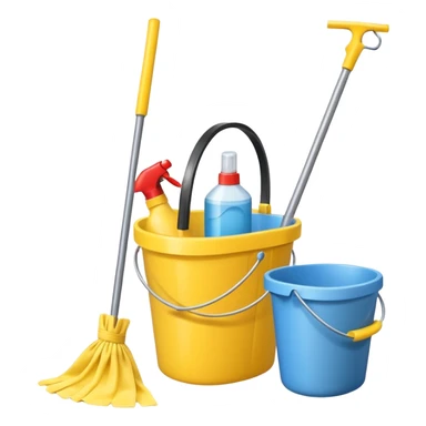 bucket with cleaning equipment sticker