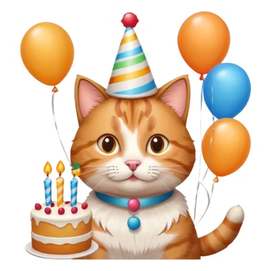 has al gatito tom con globos, un cono de fiesta y un pastel sticker