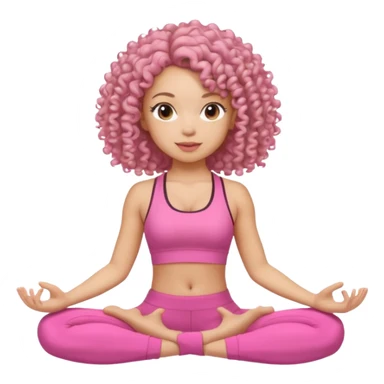 Quero uma menina de roupa de malhar rosa do cabelo cacheado sentada como tivesse fazendo yoga sticker